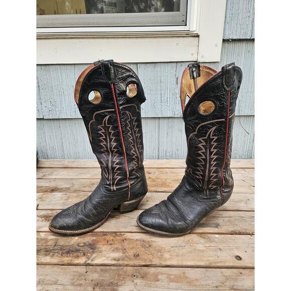 VTG Tony Lama 6361 Black Bullhide Leather Western Buckaroo Riding Boots Men 8D - Picture 1 of 4